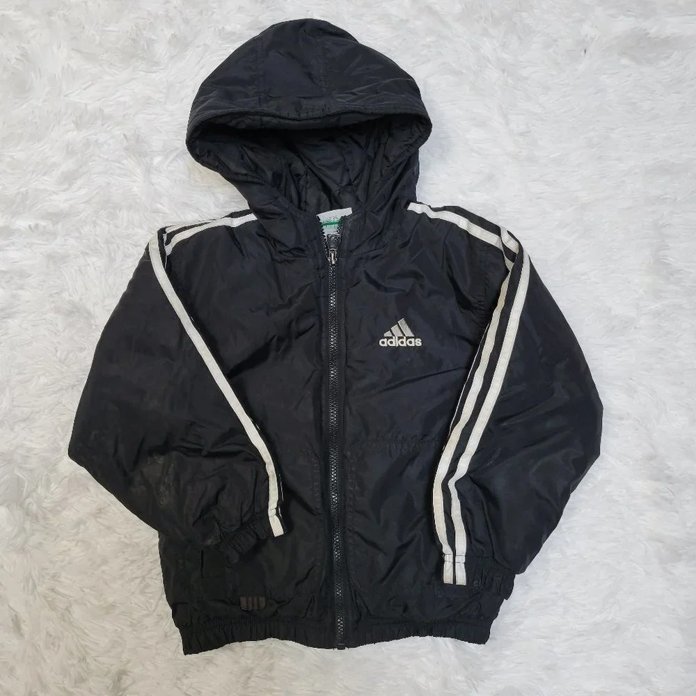 Adidas Black Hooded Quilted 3 Stripe Puffer Jacket Boys - Small (Size 4)